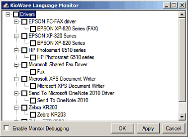 Config Tool Menu, KioWare Language Monitor Window