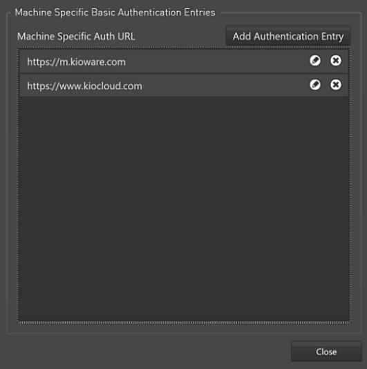 Security Tab, Machine Specific Basic Authentication Entries window