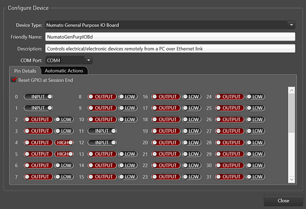 Devices Tab, Input Devices, Numato General Purpose IO Board