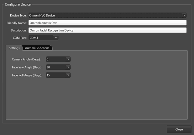 Devices Tab, Input Devices, Add Omron HVC Device