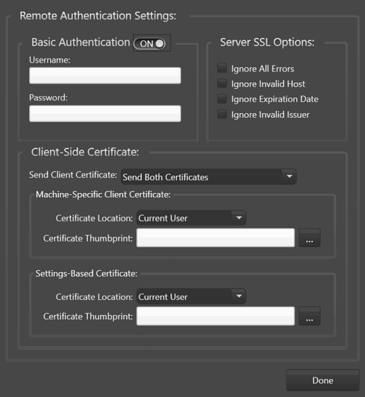 General Tab, Remote Authentication Settings window