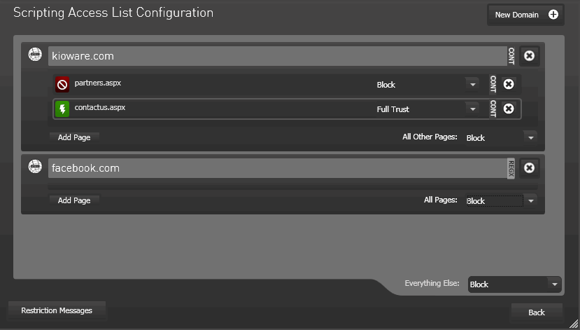 Scripting Access List Configuration Screen