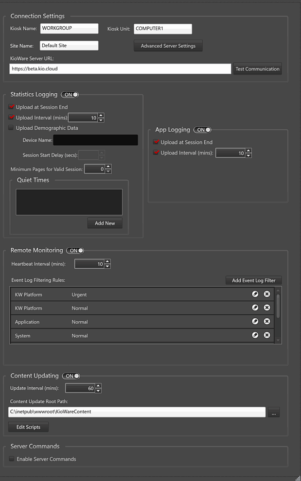 Kiosk Management Tab