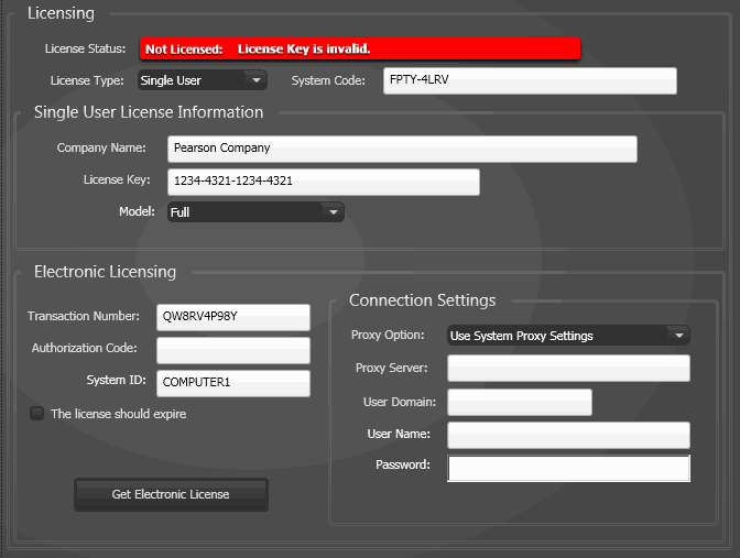 License Tab, Single User Options