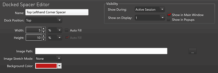 UserInterface tab, Docked Spacer Editor
