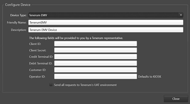 Devices Tab, Input Devices, Add Tenerum EMV