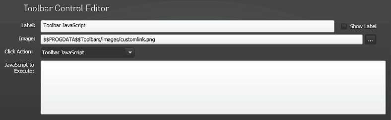 Toolbar Control Editor, Toolbar JavaScript