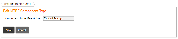 Site Management, Site Management Tab, Manage MTBF Component Types, Add Component Type