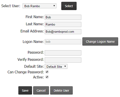 User Management, User Settings Tab