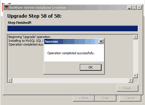 Installation, Database Creation/Update Sucess Popup