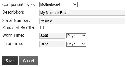 Kiosk Management, Utilities Tab, Edit Kiosk MTBF Components, Add Component