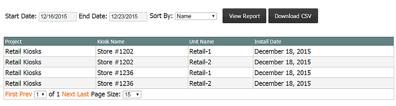 Project Management, Reports Tab, Kiosk Creation Report