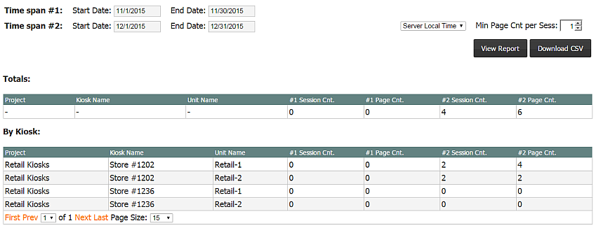 Project Management, Reports Tab, Kiosk Monthly Comparison Report