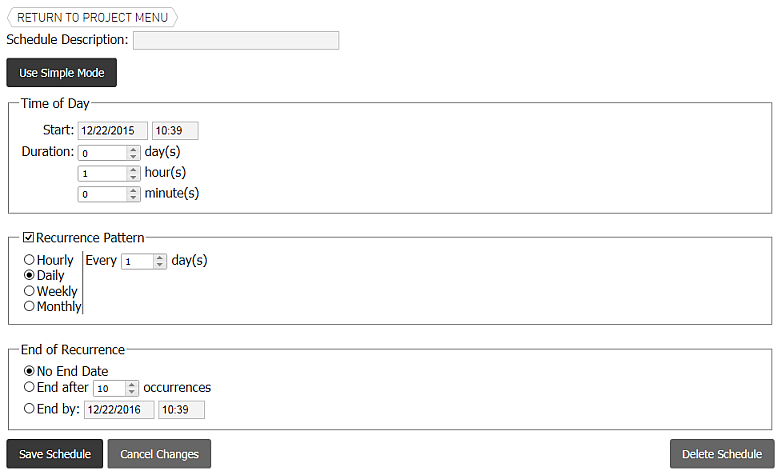 Project Management, Project Management Tab, Kiosk Quiet Hours, Set Kiosk Quiet Hours in Advanced Mode