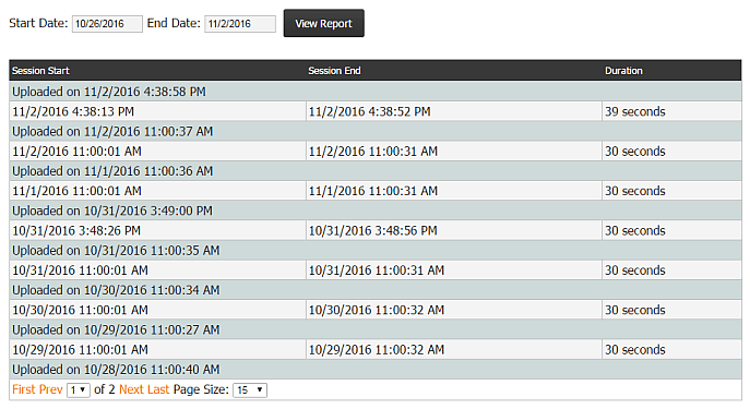 Kiosk Management, History Tab, Stats Upload History