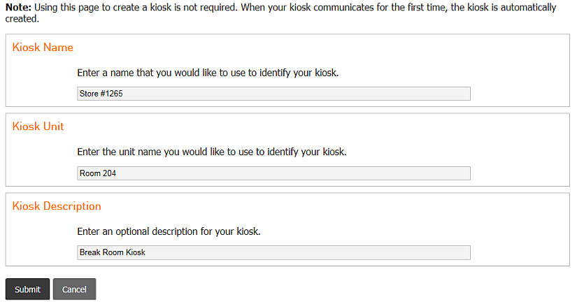 Project Management, Project Management Tab, Create New Kiosk