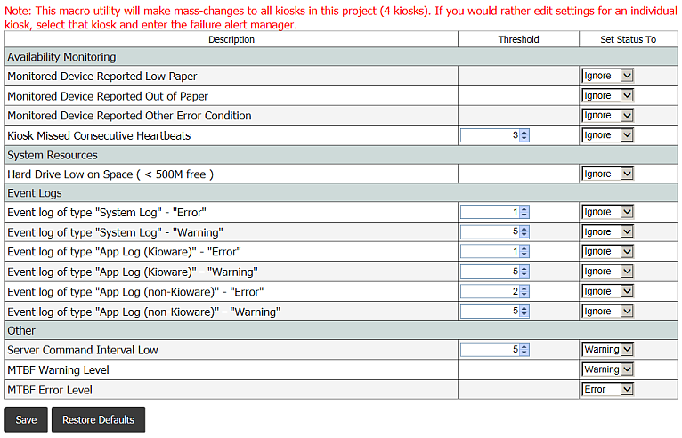 Project Management, Project Management Tab, Project-Wide Failure Alert Change Utility