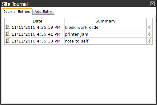 Site Journal, Journal Entries Tab