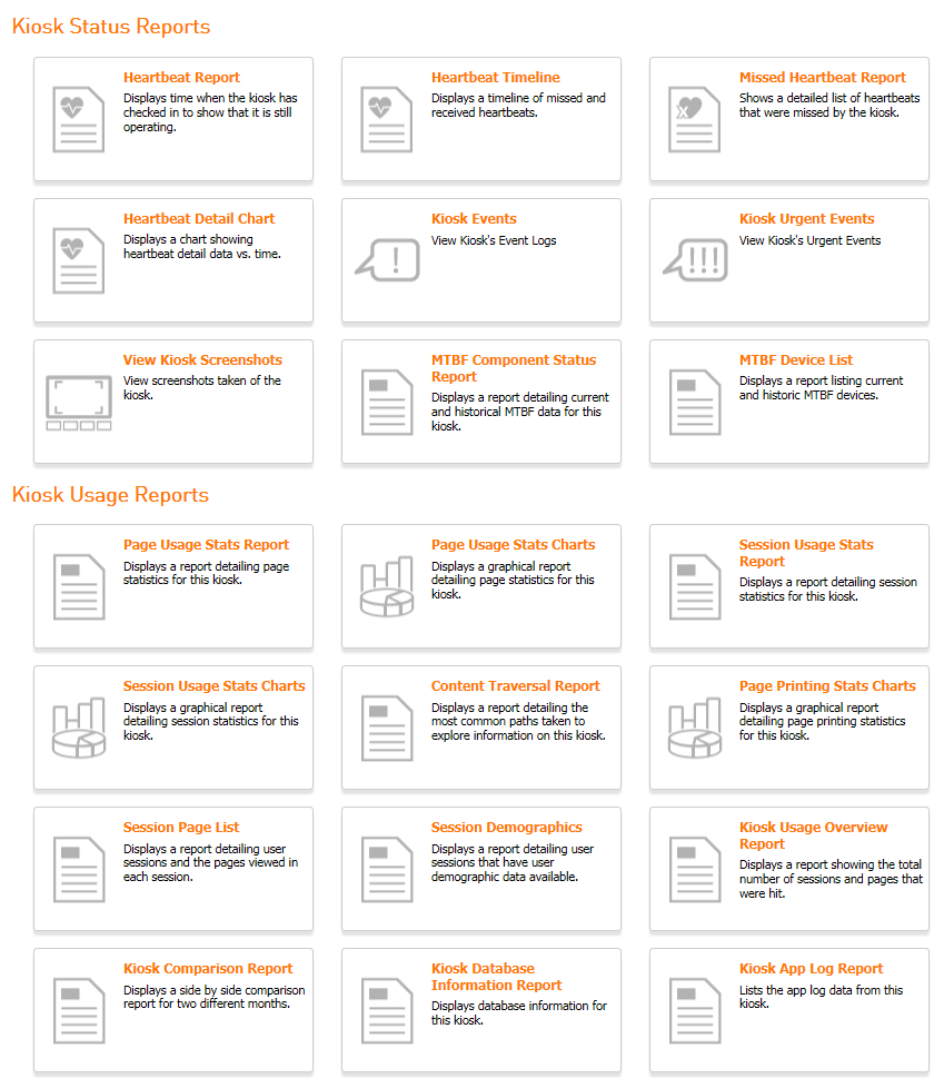 Kiosk Management, Reports Tab