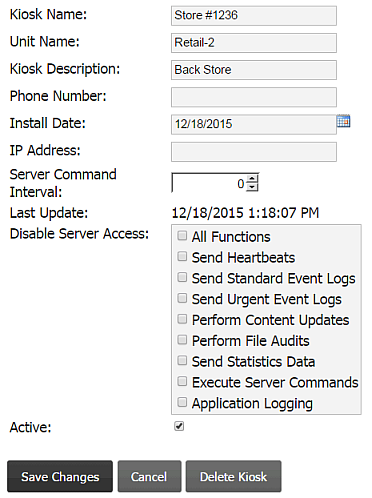 Kiosk Management, Utilities Tab, Kiosk Settings