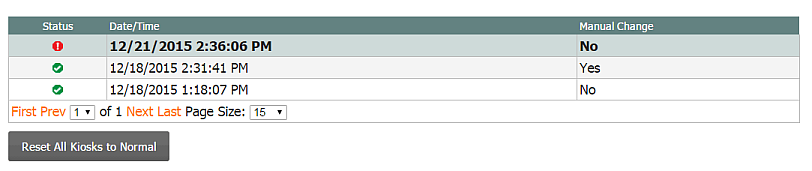 Kiosk Management, Kiosk Status History