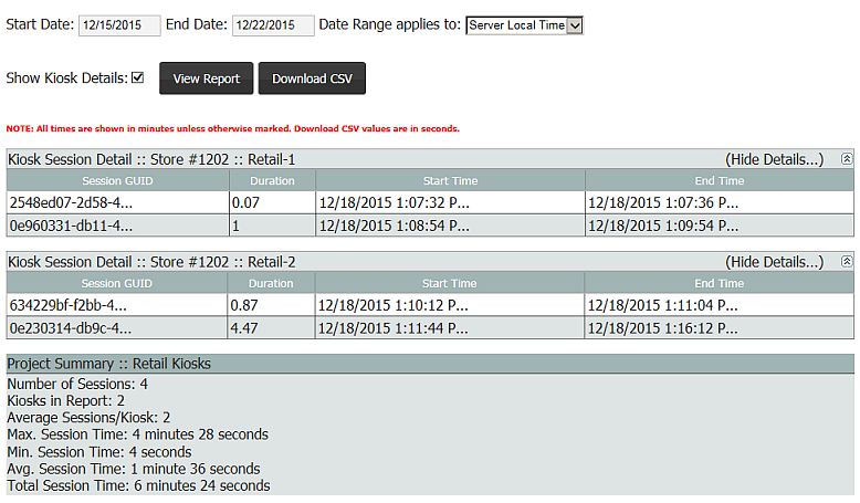 Project Management, Reports Tab, Session Usage Stats Report