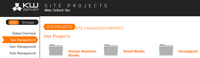 Site Management, Site Projects Tab